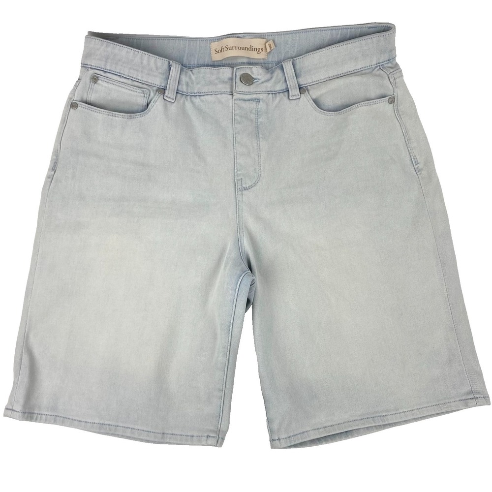 Soft Surroundings Denim Shorts Women's L Light Blue Stretch Jean Shorts Bermuda